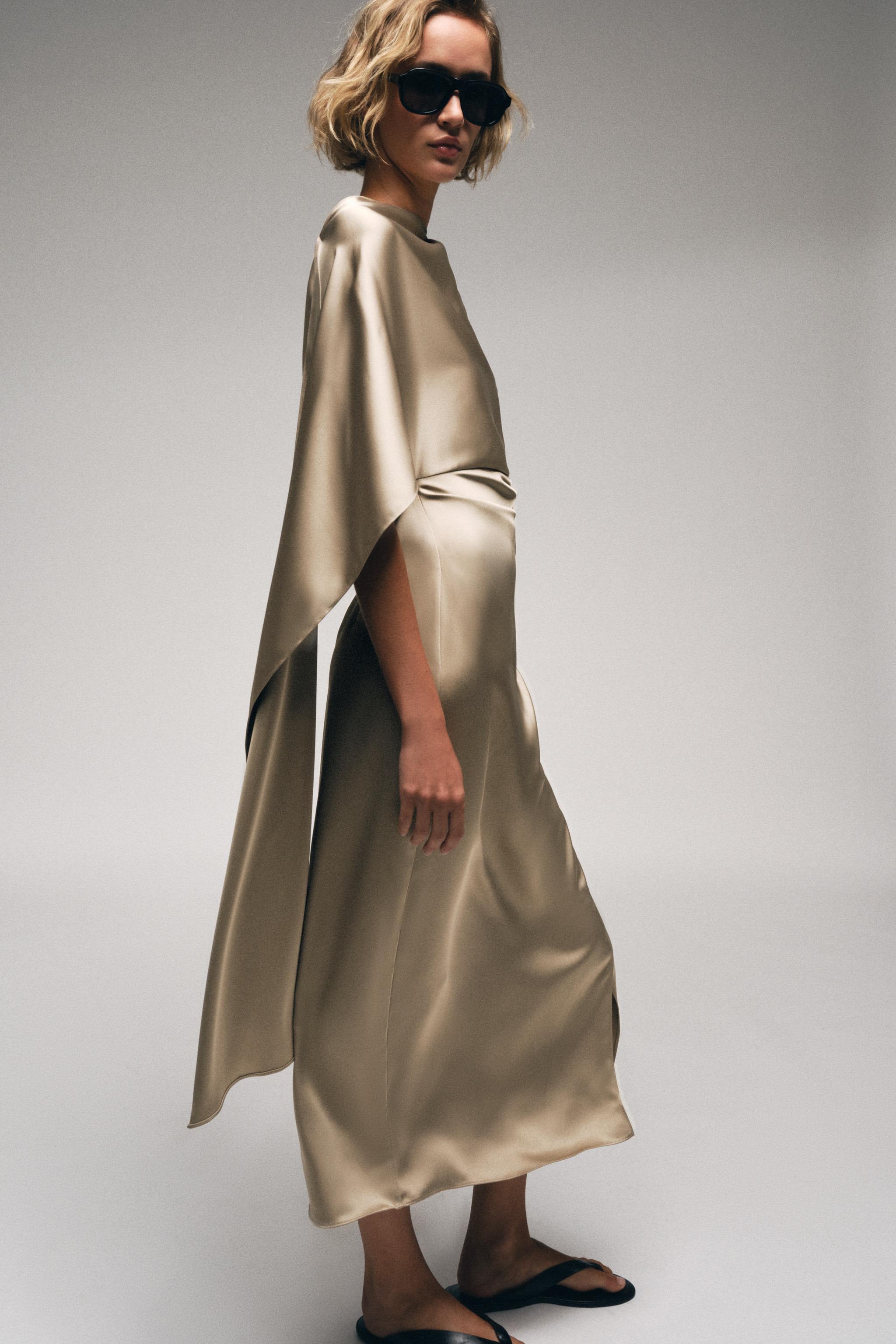 ROBE MIDI SATINÉE EFFET CAPE
